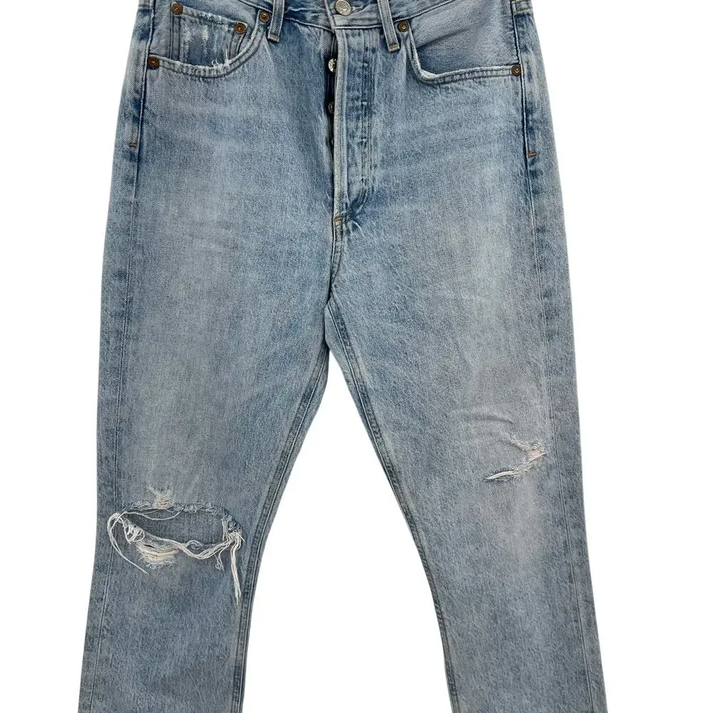 Agolde Riley High Rise Straight Crop Jeans Denim‎ Shatter Wash Blue Size 27